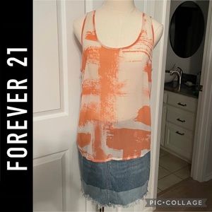 Sheer Chiffon Tank Top, Orange/Peach, Forever 21 size L